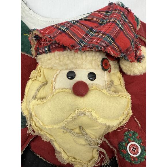 Vintage Santa Claus Christmas Tree Skirt 39" Red Patchwork Button Accents Velcr - Picture 5 of 11